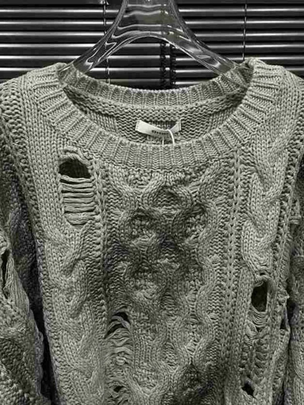 Grey Ripped Cable Knit